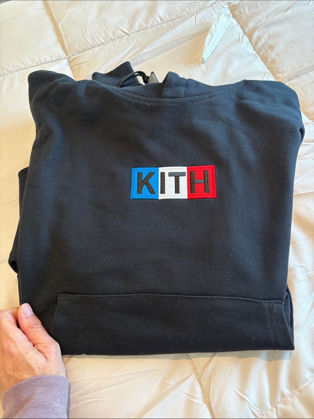 Kith Black Crewneck Sweatshirt with Red, White & Blue Logo